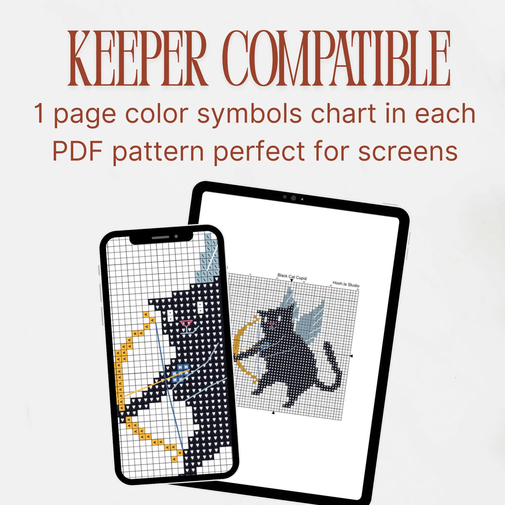 Black Cat Cupid Cross Stitch Pattern PDF, Valentine Cat With Wings Chart