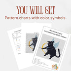 Black Cat Cupid Cross Stitch Pattern PDF, Valentine Cat With Wings Chart