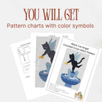 Winged Black Cat Fountain Cross Stitch Pattern PDF, Valentine Angel Cat Chart