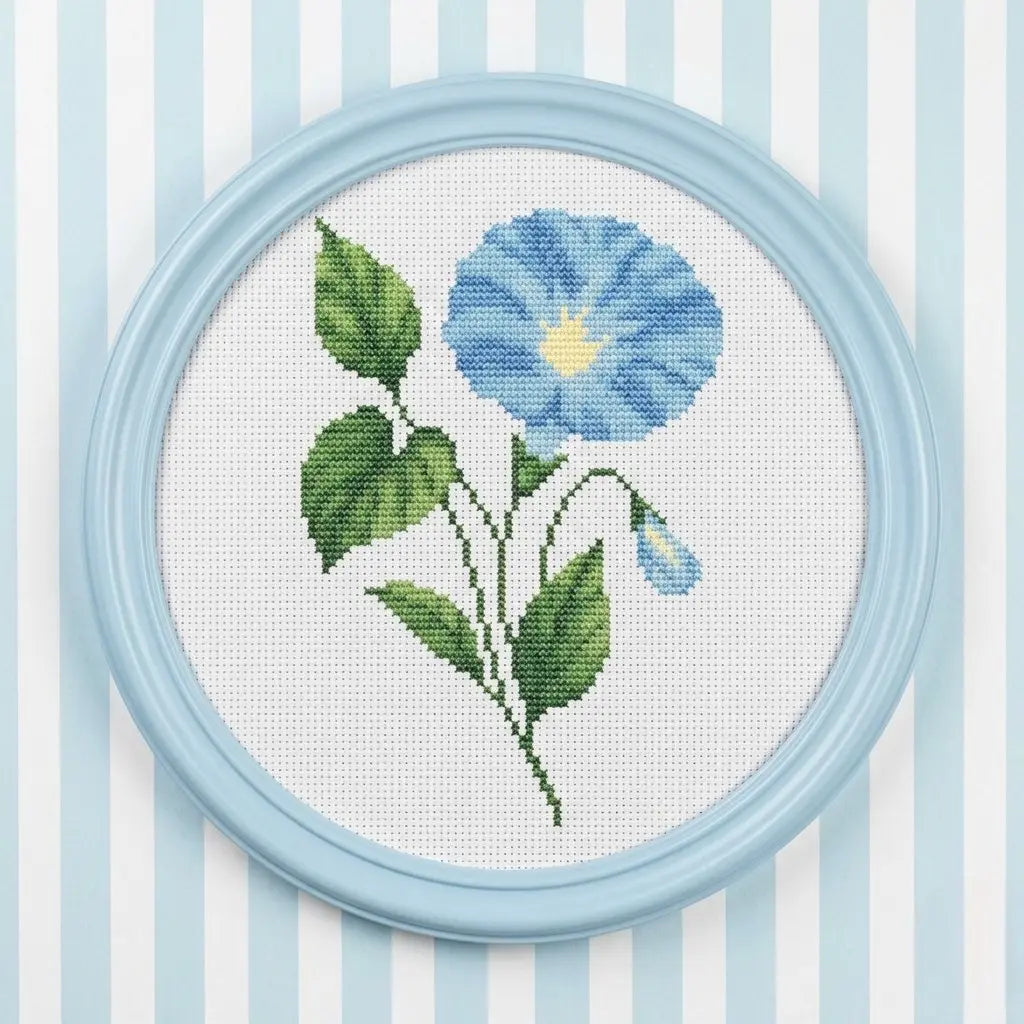 Morning Glory Cross Stitch Pattern PDF, September Birth Flower Small Floral Chart