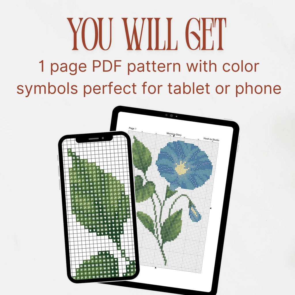 Morning Glory Cross Stitch Pattern PDF, September Birth Flower Small Floral Chart