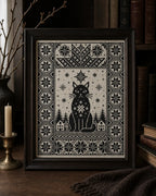 Christmas Yule Cat Cross Stitch Pattern PDF, Nordic Black Cat Sampler