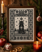 Christmas Yule Cat Cross Stitch Pattern PDF, Nordic Black Cat Sampler