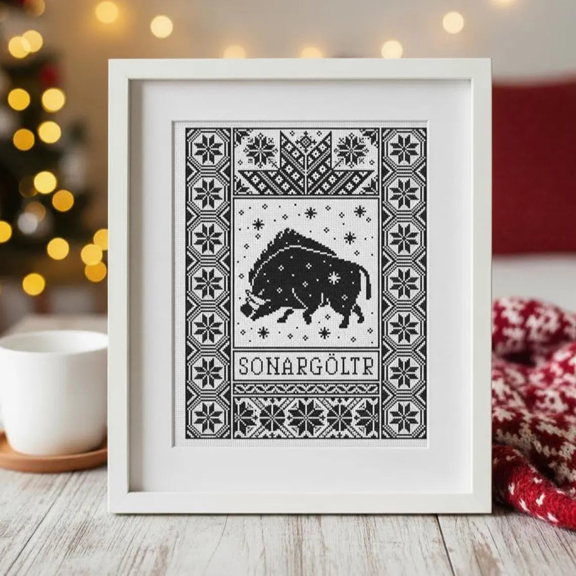 Yule Boar Cross Stitch Pattern PDF, Nordic Winter Sampler, Sonargoltr