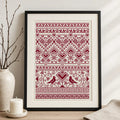 Nordic Heart Sampler Cross Stitch Pattern PDF, Red Folk Art Love Chart