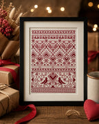 Nordic Heart Sampler Cross Stitch Pattern PDF, Red Folk Art Love Chart