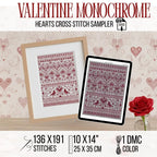 Nordic Heart Sampler Cross Stitch Pattern PDF, Red Folk Art Love Chart