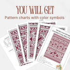 Nordic Heart Sampler Cross Stitch Pattern PDF, Red Folk Art Love Chart