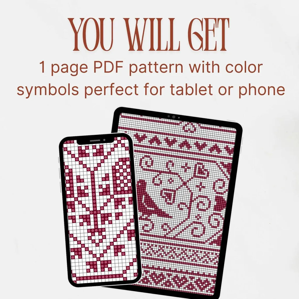 Nordic Heart Sampler Cross Stitch Pattern PDF, Red Folk Art Love Chart