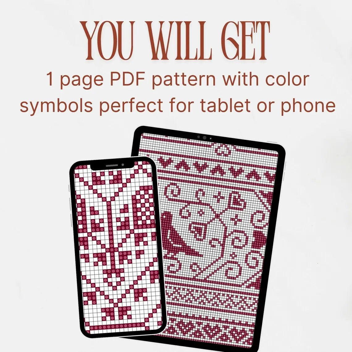 Nordic Heart Sampler Cross Stitch Pattern PDF, Red Folk Art Love Chart