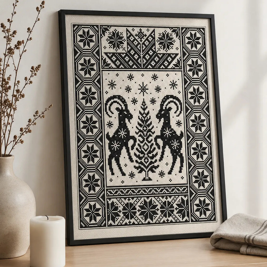 Nordic Yule Goats Cross Stitch Pattern PDF, Julbock Christmas Sampler