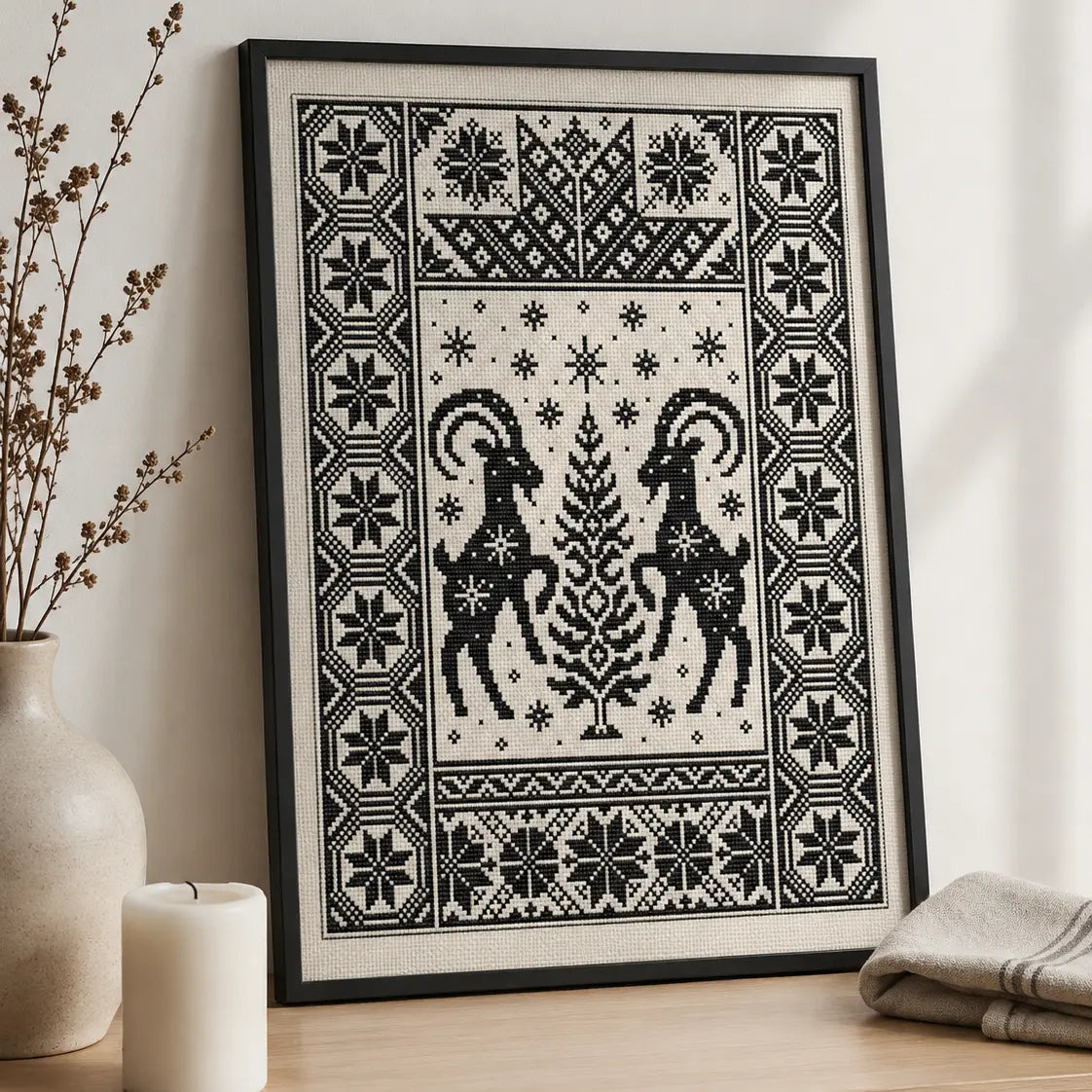 Nordic Yule Goats Cross Stitch Pattern PDF, Julbock Christmas Sampler
