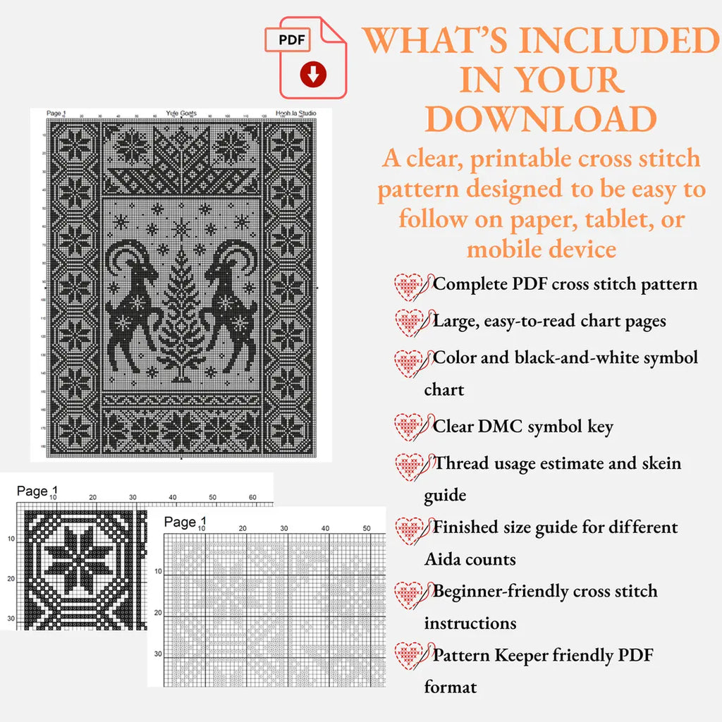 Nordic Yule Goats Cross Stitch Pattern PDF, Julbock Christmas Sampler