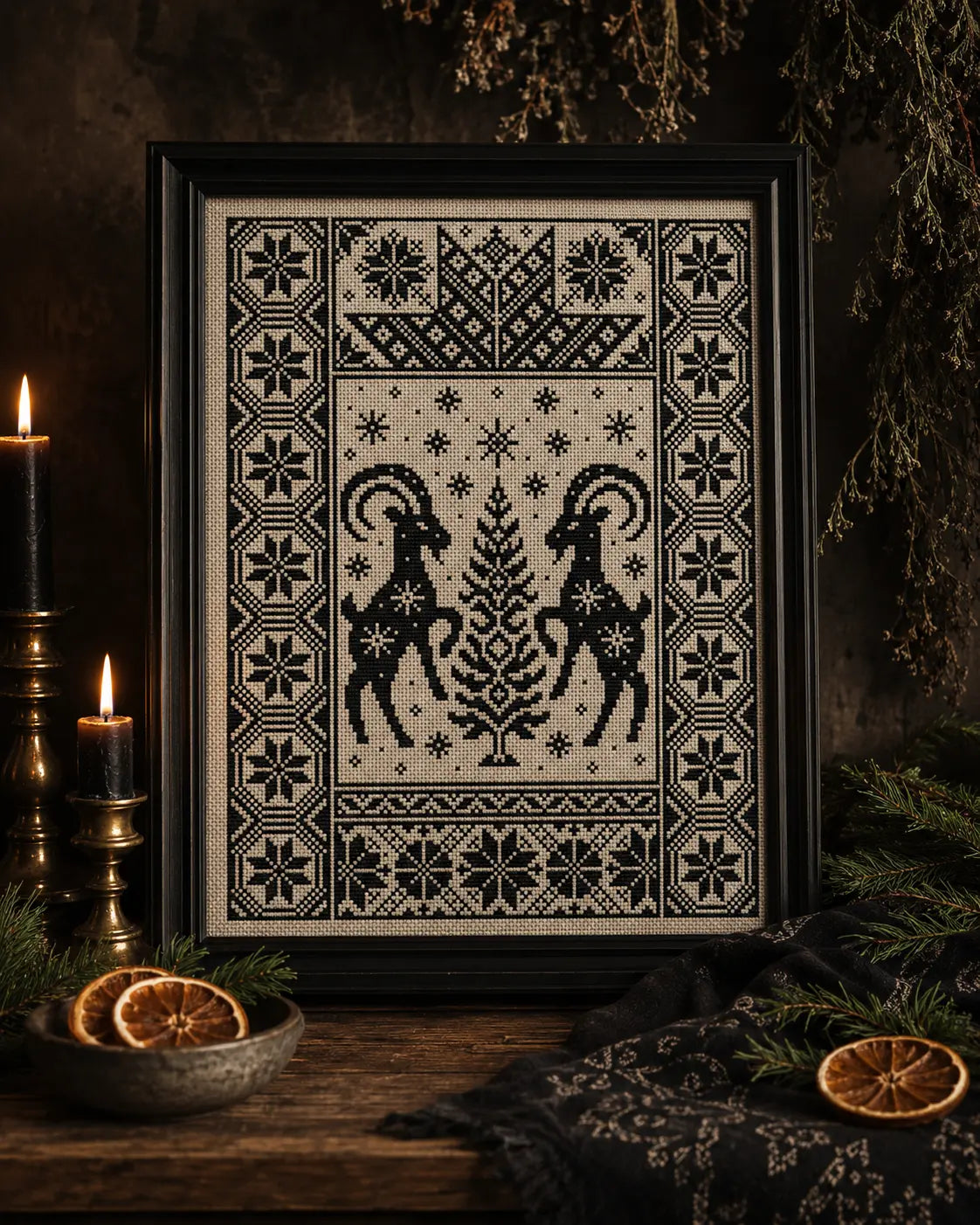 Nordic Yule Goats Cross Stitch Pattern PDF, Julbock Christmas Sampler