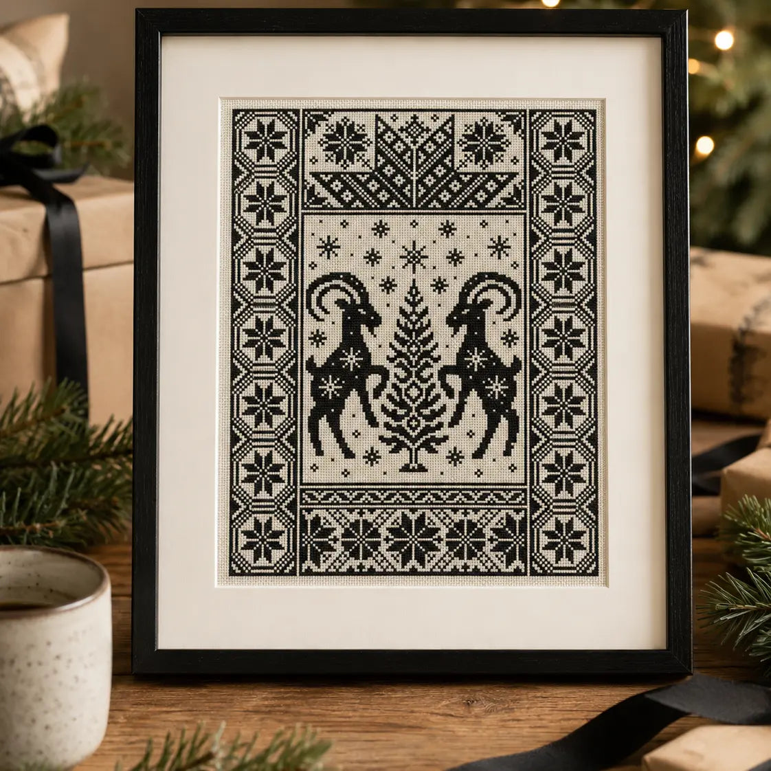 Nordic Yule Goats Cross Stitch Pattern PDF, Julbock Christmas Sampler