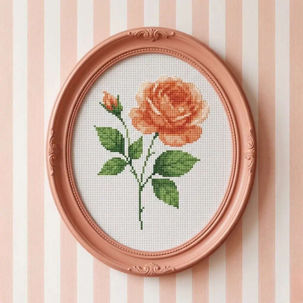 Rose Cross Stitch Pattern PDF, June Birth Flower Small Floral Chart