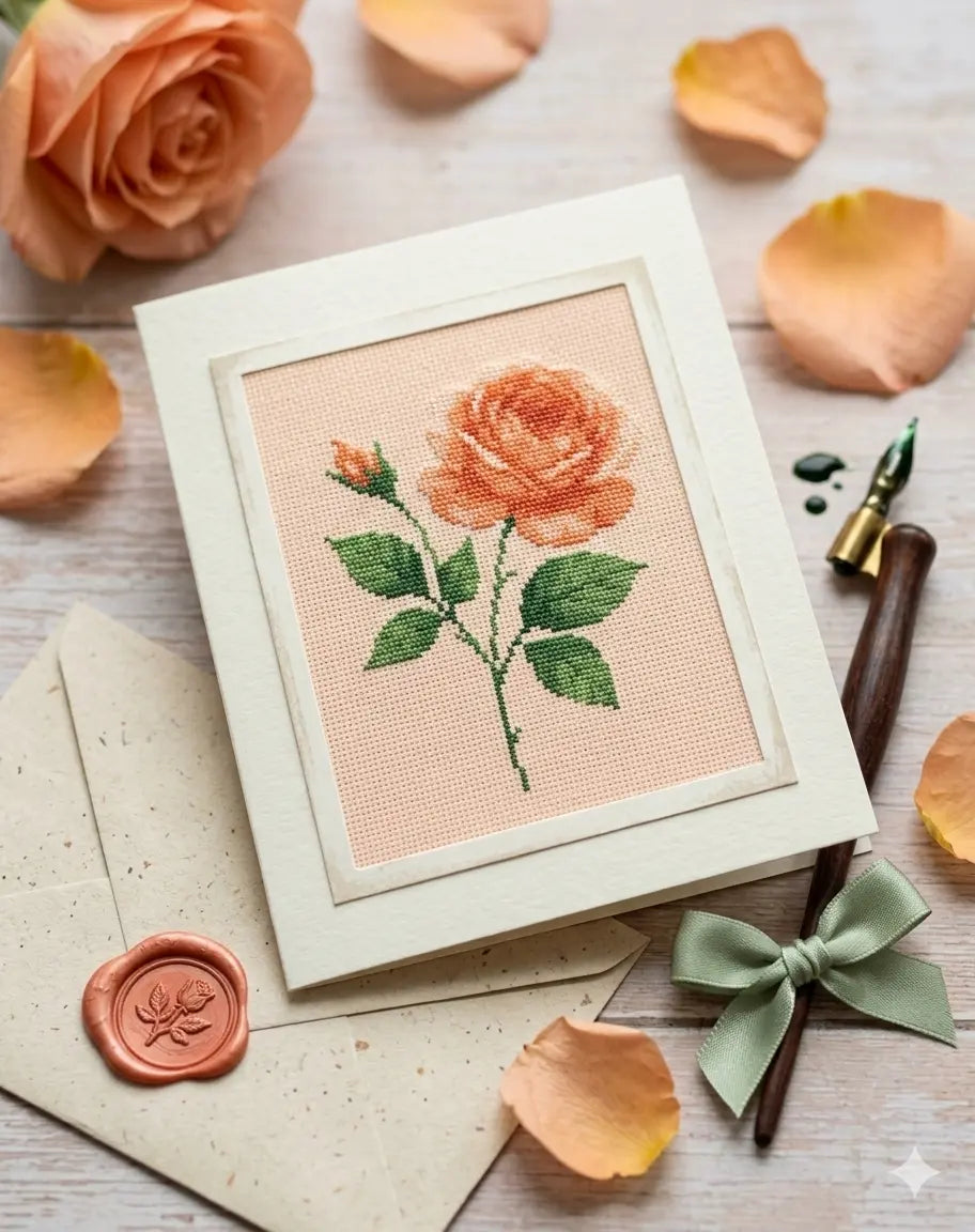 Rose Cross Stitch Pattern PDF, June Birth Flower Small Floral Chart