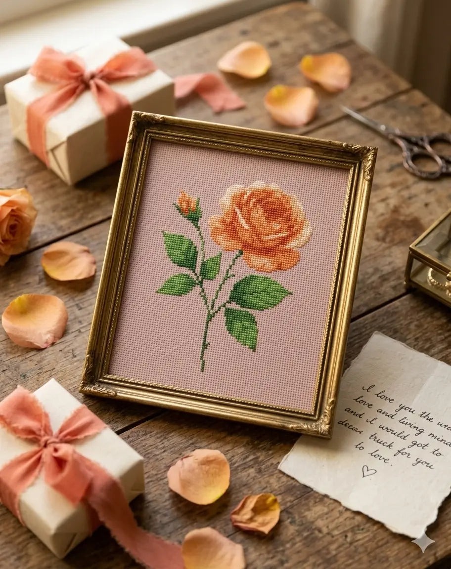 Rose Cross Stitch Pattern PDF, June Birth Flower Small Floral Chart