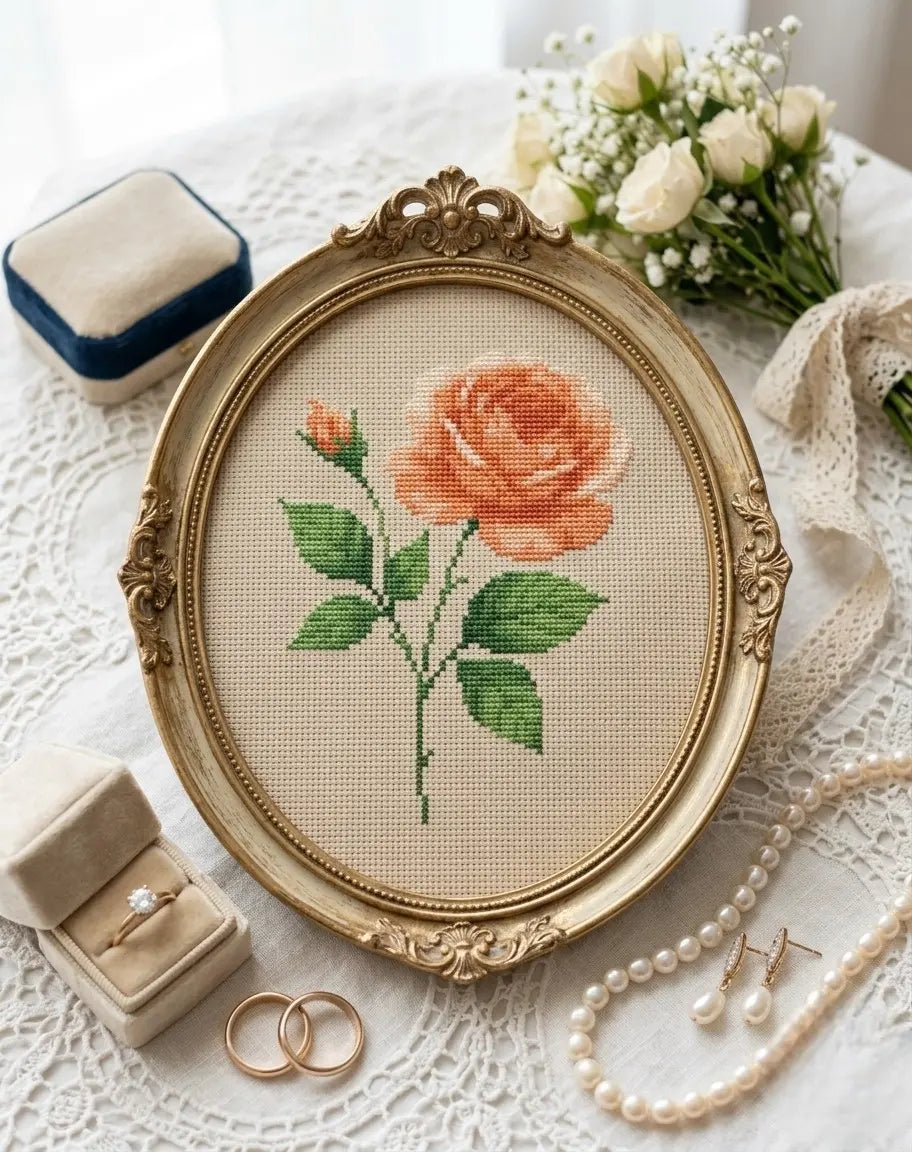 Rose Cross Stitch Pattern PDF, June Birth Flower Small Floral Chart