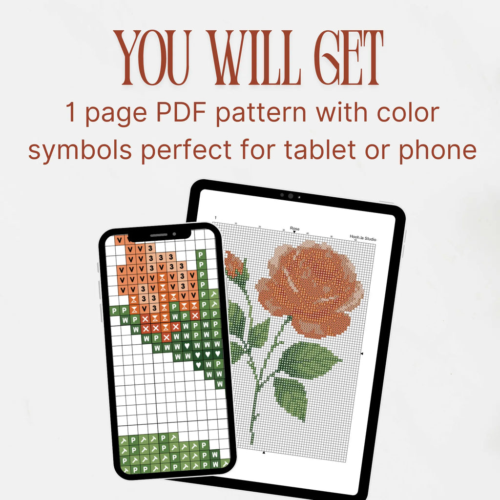 Rose Cross Stitch Pattern PDF, June Birth Flower Small Floral Chart