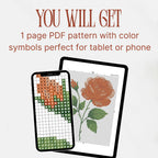Rose Cross Stitch Pattern PDF, June Birth Flower Small Floral Chart