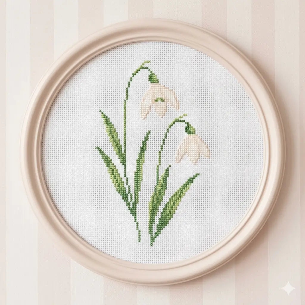 Snowdrop Cross Stitch Pattern PDF, January Birth Flower Small Floral Chart