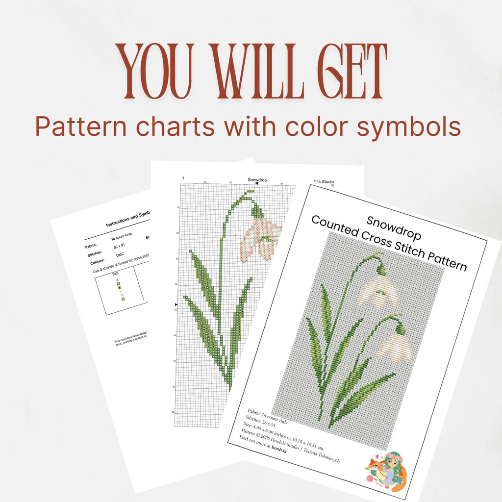 Snowdrop Cross Stitch Pattern PDF, January Birth Flower Small Floral Chart