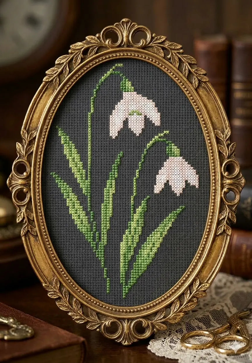 Snowdrop Cross Stitch Pattern PDF, January Birth Flower Small Floral Chart