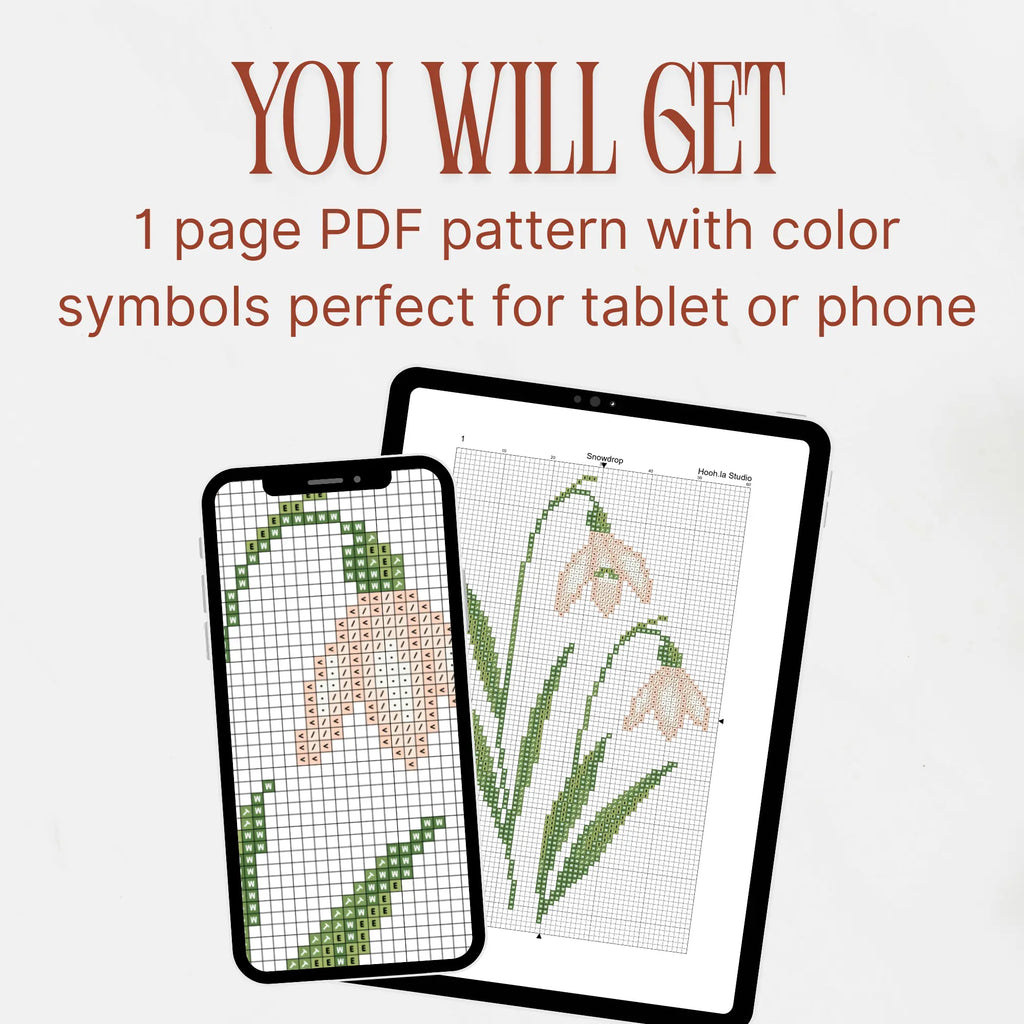 Snowdrop Cross Stitch Pattern PDF, January Birth Flower Small Floral Chart