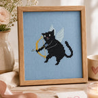 Black Cat Cupid Cross Stitch Pattern PDF, Valentine Cat With Wings Chart