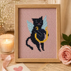 Angel Cat With Harp Cross Stitch Pattern PDF, Black Cat Angel Mini Chart