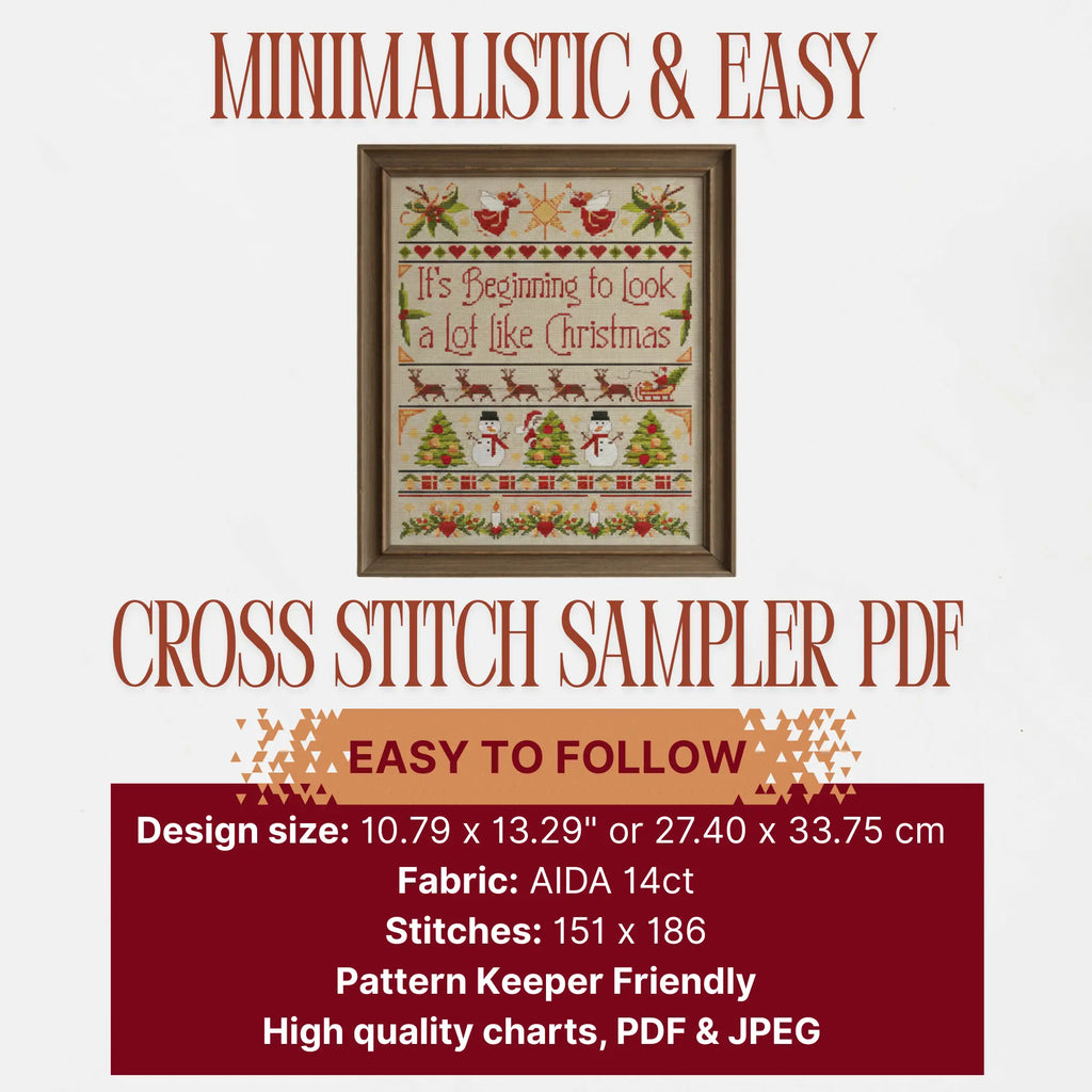 Christmas Sampler Cross Stitch Pattern PDF, Vintage Rustic Holiday Quote Design