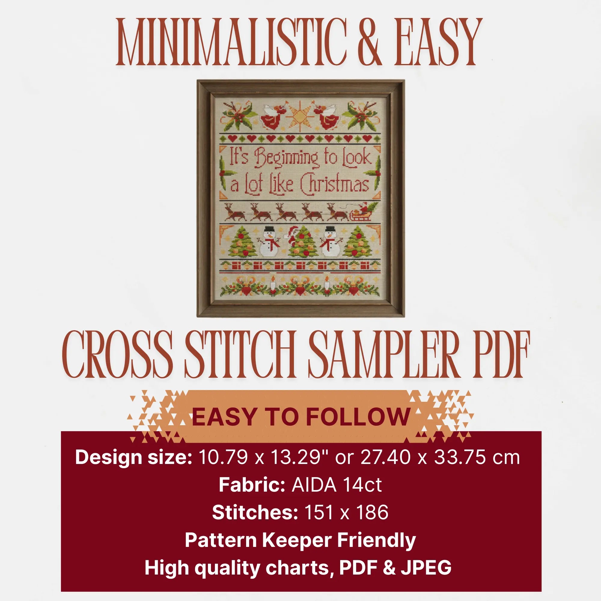 Christmas Sampler Cross Stitch Pattern PDF, Vintage Rustic Holiday Quote Design