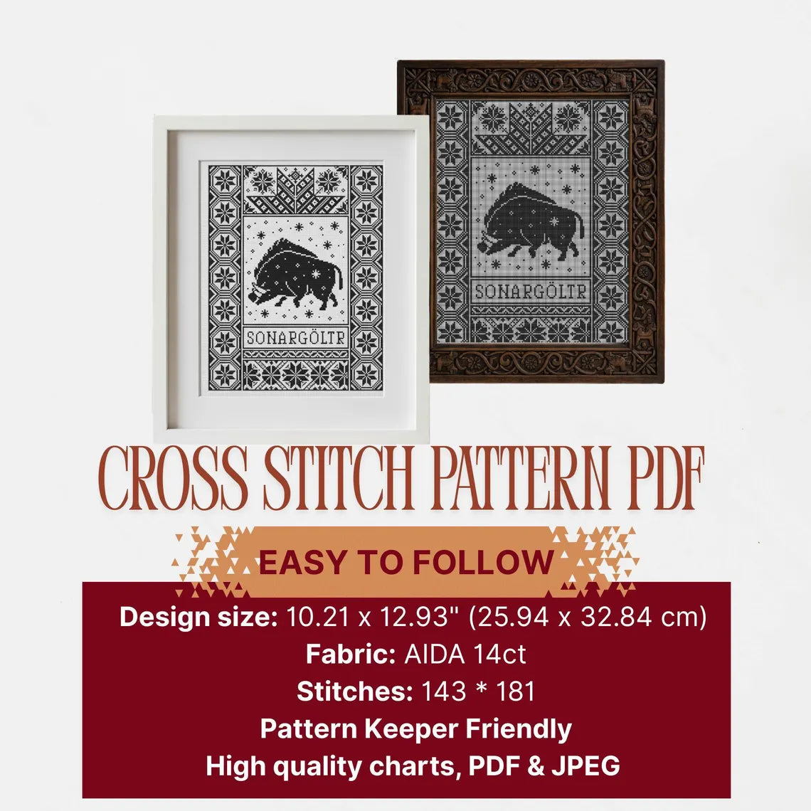 Yule Boar Cross Stitch Pattern PDF, Nordic Winter Sampler, Sonargoltr