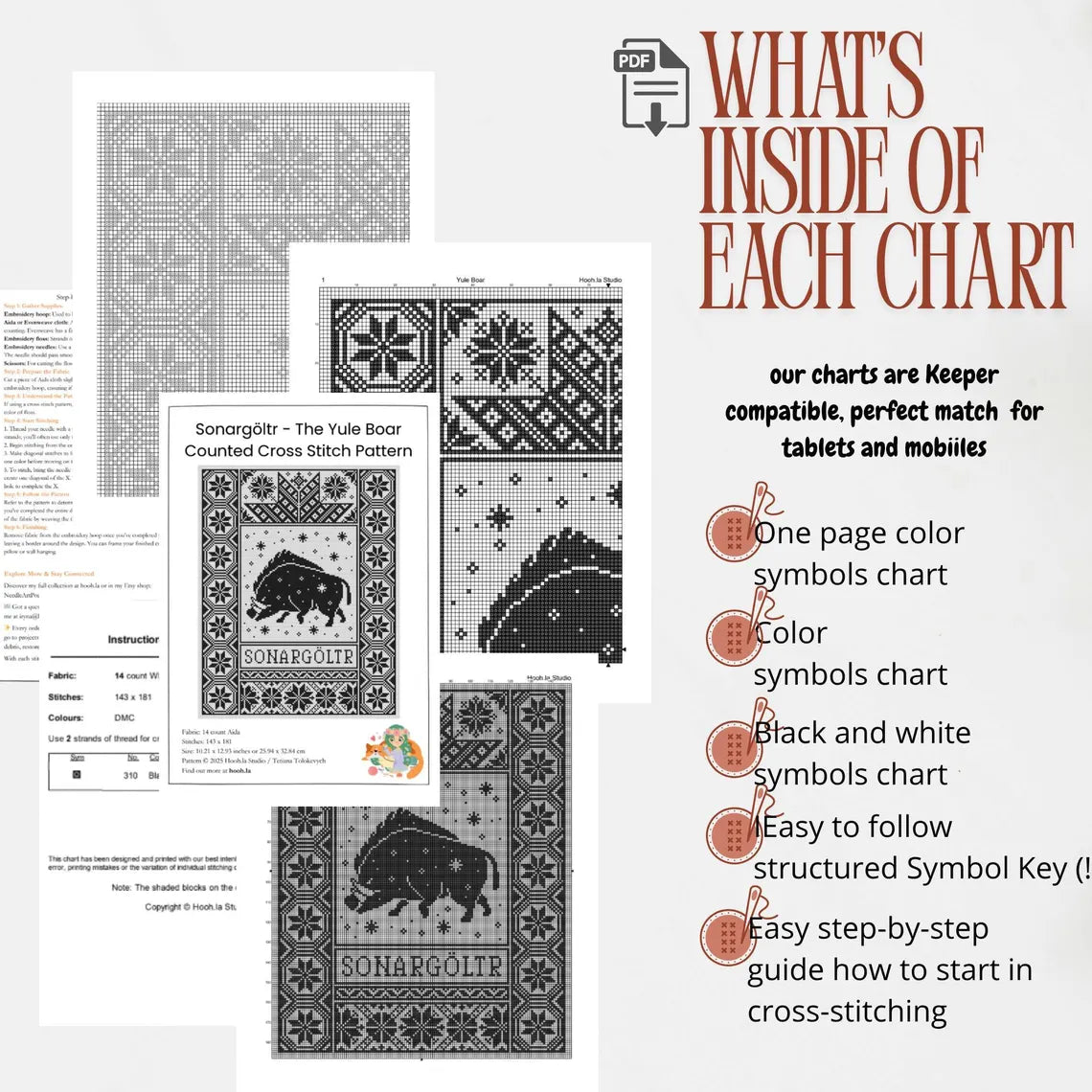 Yule Boar Cross Stitch Pattern PDF, Nordic Winter Sampler, Sonargoltr