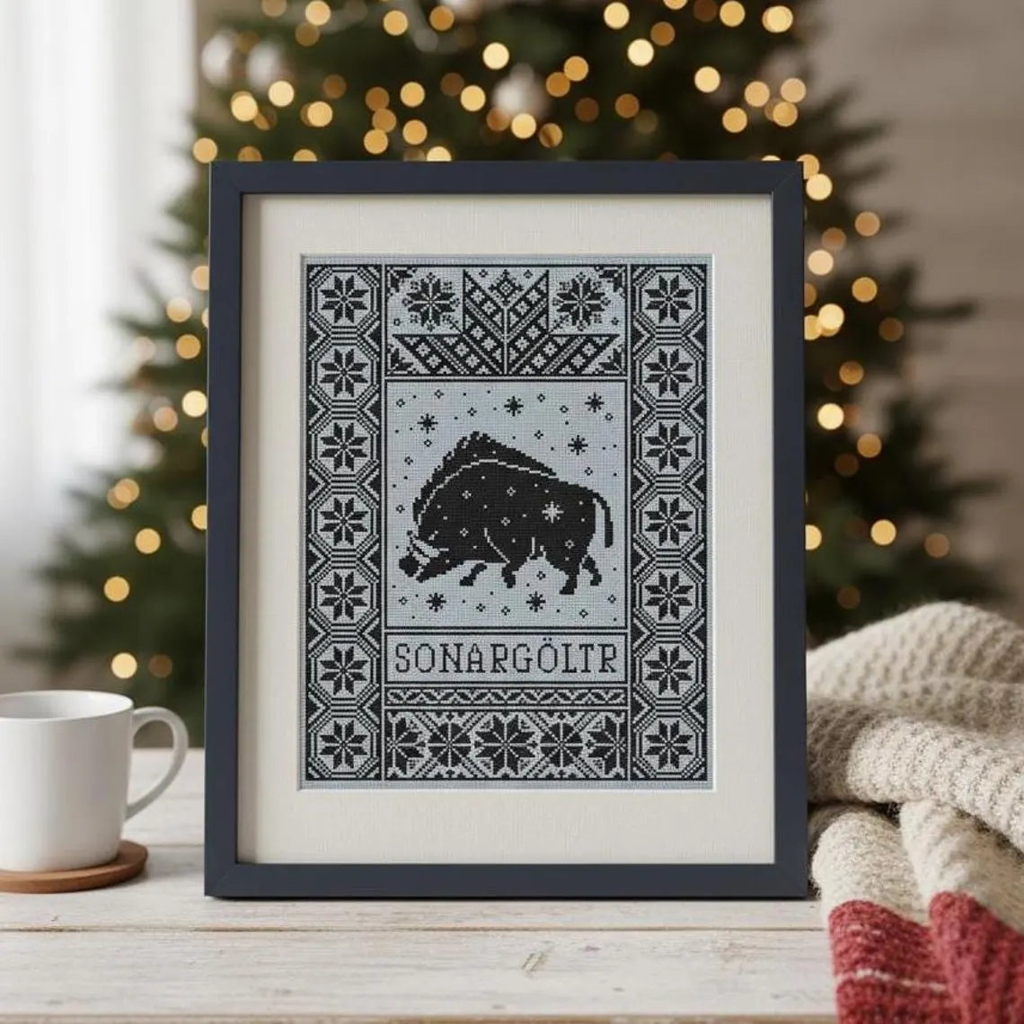 Yule Boar Cross Stitch Pattern PDF, Nordic Winter Sampler, Sonargoltr