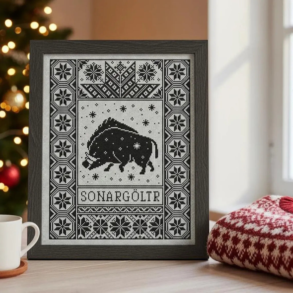 Yule Boar Cross Stitch Pattern PDF, Nordic Winter Sampler, Sonargoltr