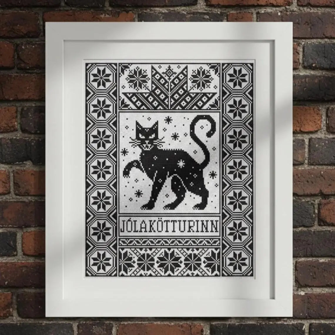 Yule Cat Cross Stitch Pattern PDF, Nordic Christmas Cat Sampler, Jólakötturinn