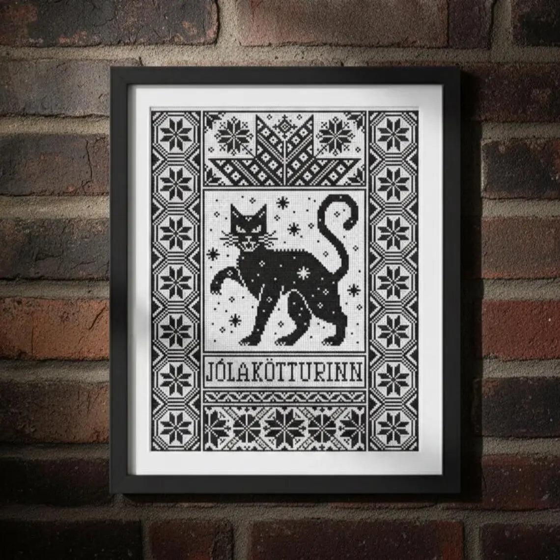 Yule Cat Cross Stitch Pattern PDF, Nordic Christmas Cat Sampler, Jólakötturinn
