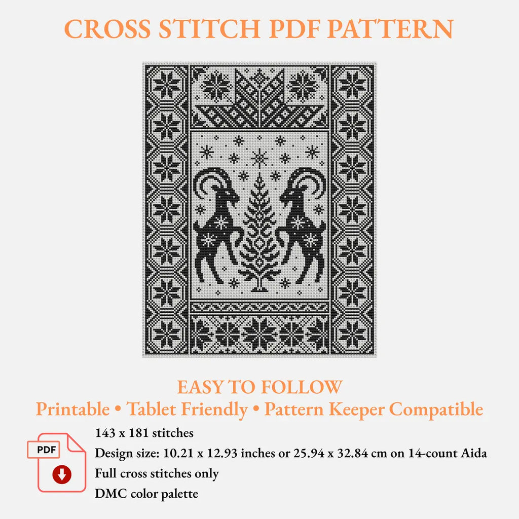 Nordic Yule Goats Cross Stitch Pattern PDF, Julbock Christmas Sampler