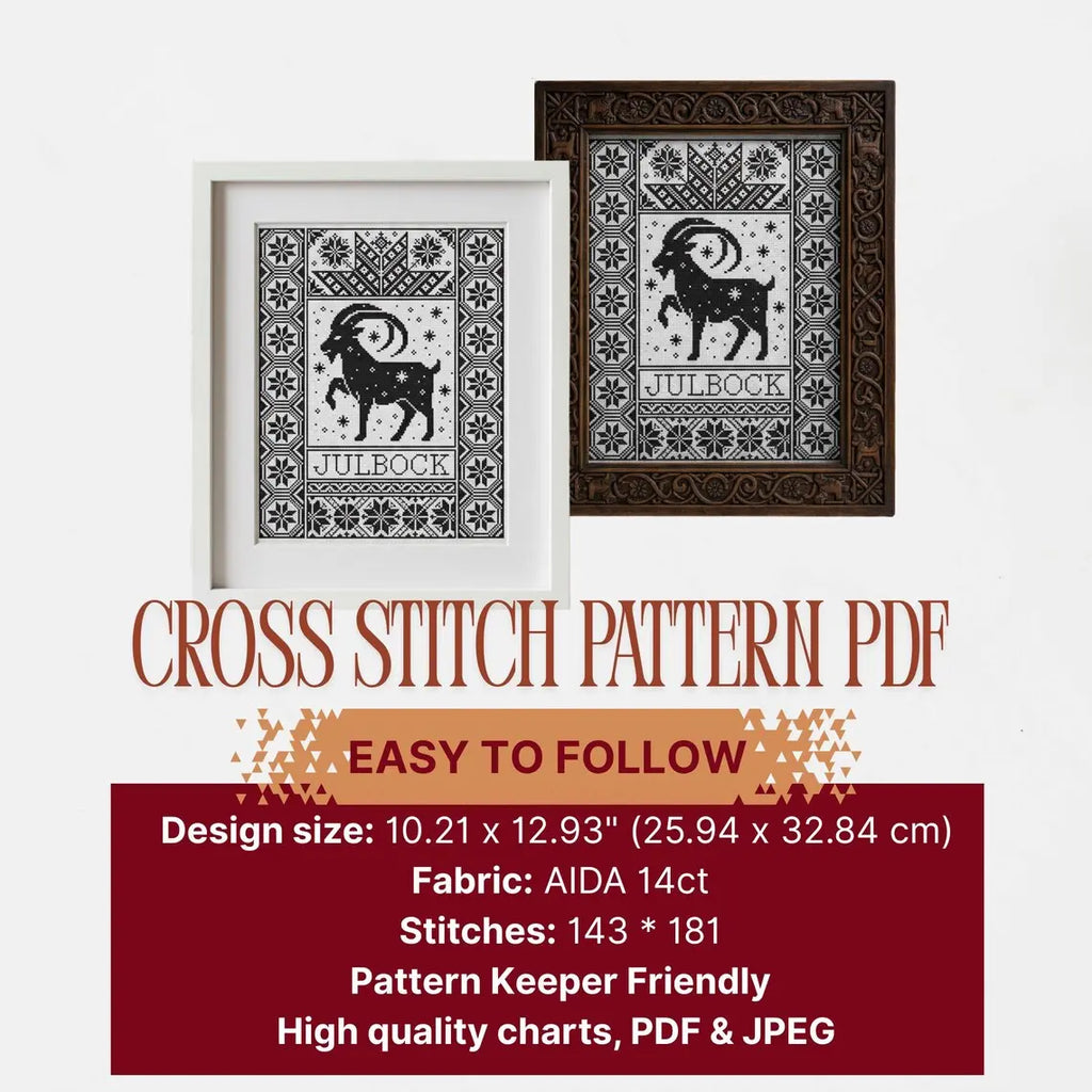 Yule Goat Cross Stitch Pattern PDF, Nordic Julbock Christmas Sampler