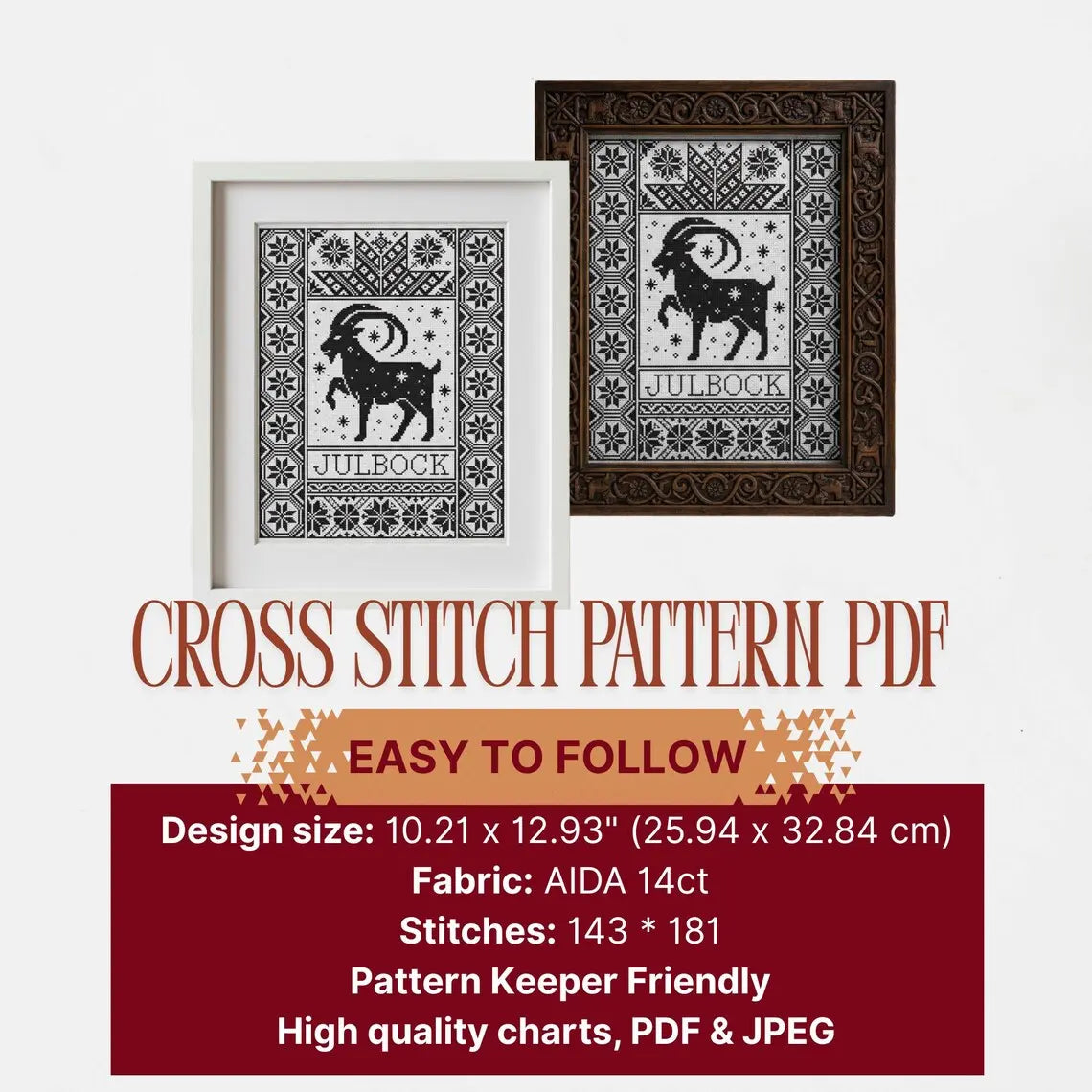 Yule Goat Cross Stitch Pattern PDF, Nordic Julbock Christmas Sampler