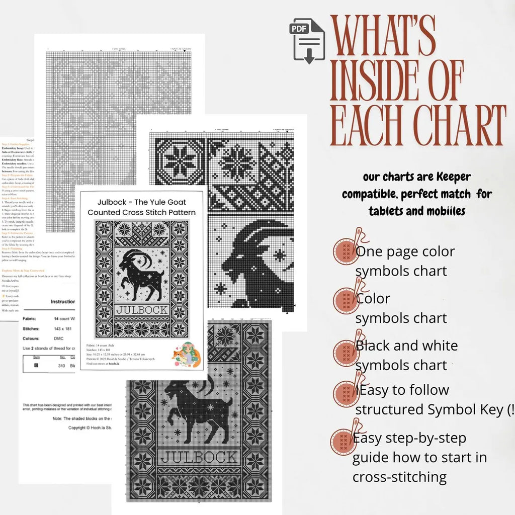 Yule Goat Cross Stitch Pattern PDF, Nordic Julbock Christmas Sampler