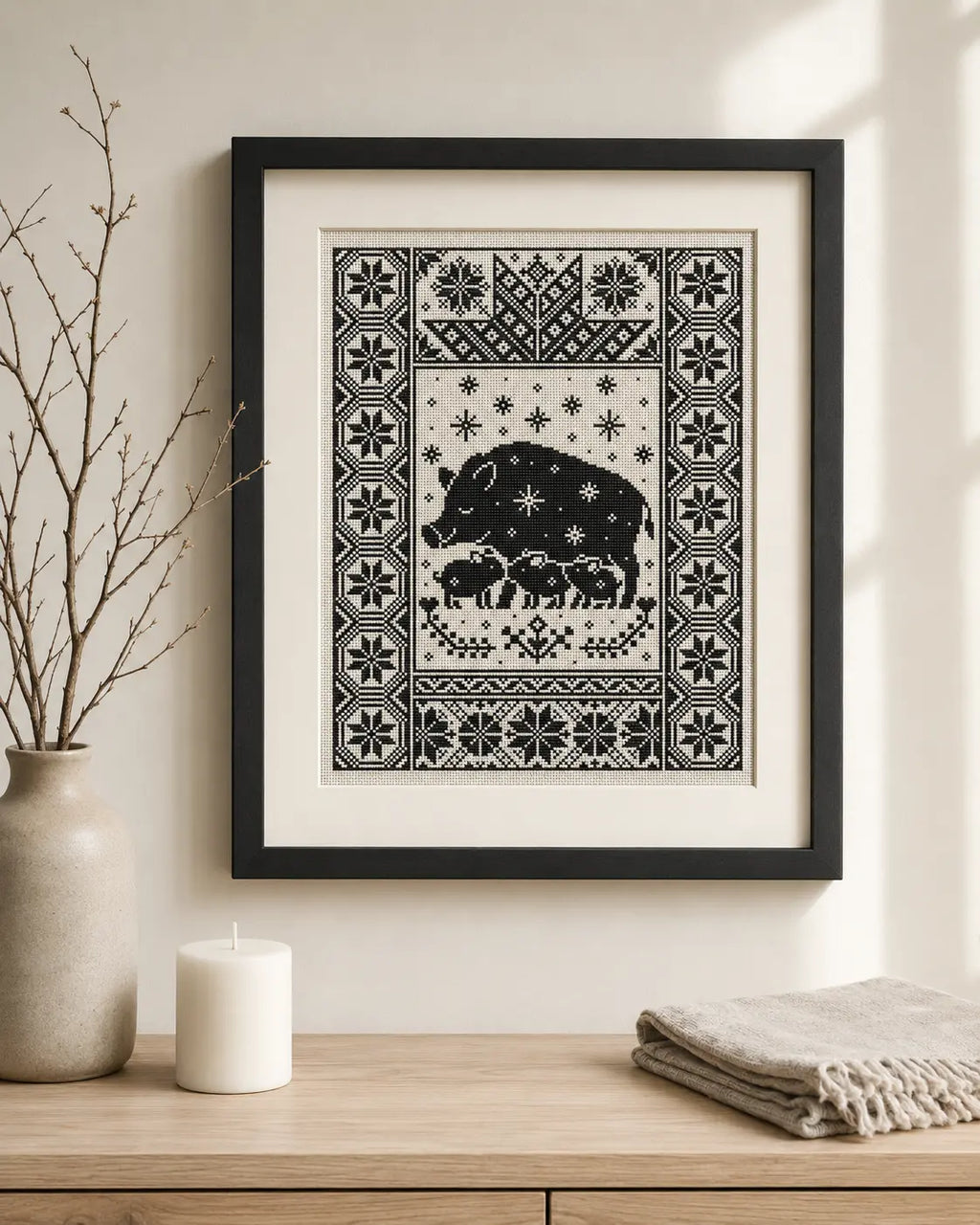 Yule Pig Family Cross Stitch Pattern PDF, Nordic Christmas Boar Sampler