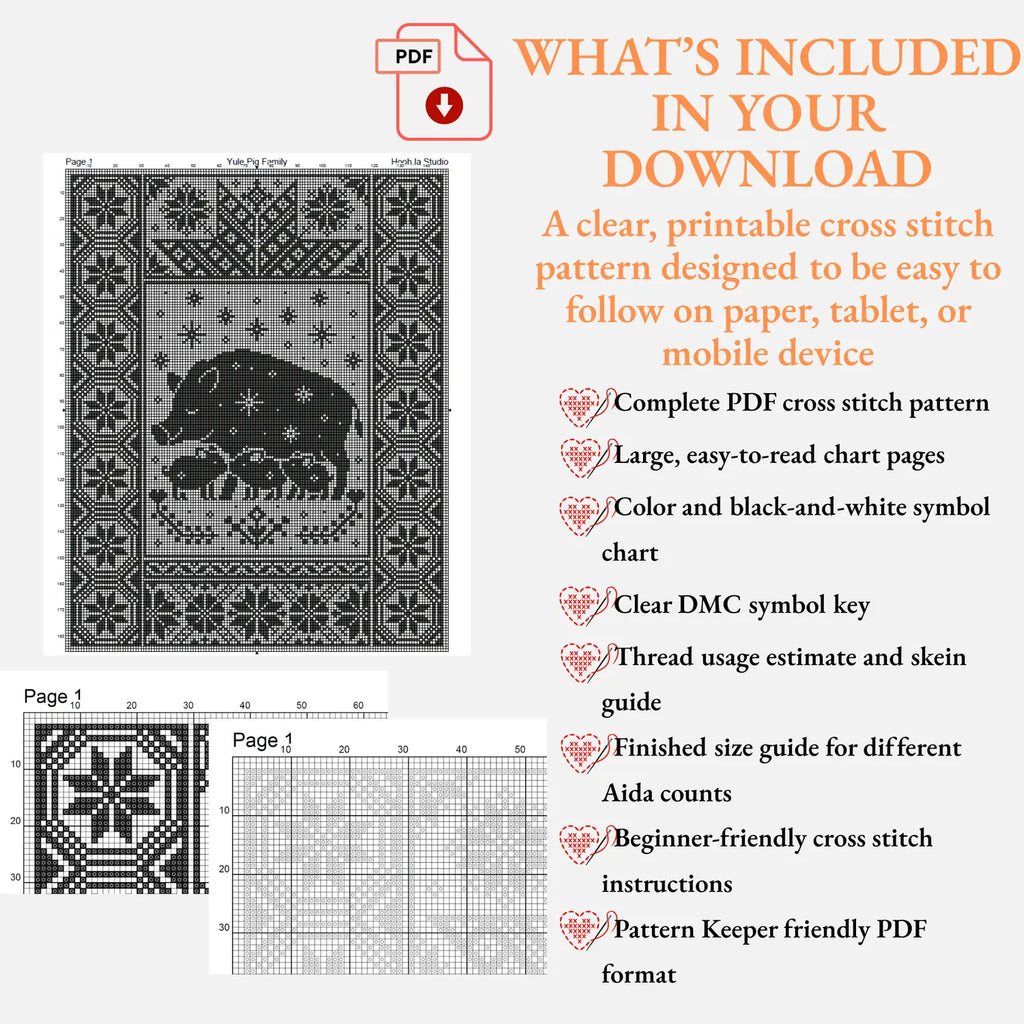 Yule Pig Family Cross Stitch Pattern PDF, Nordic Christmas Boar Sampler