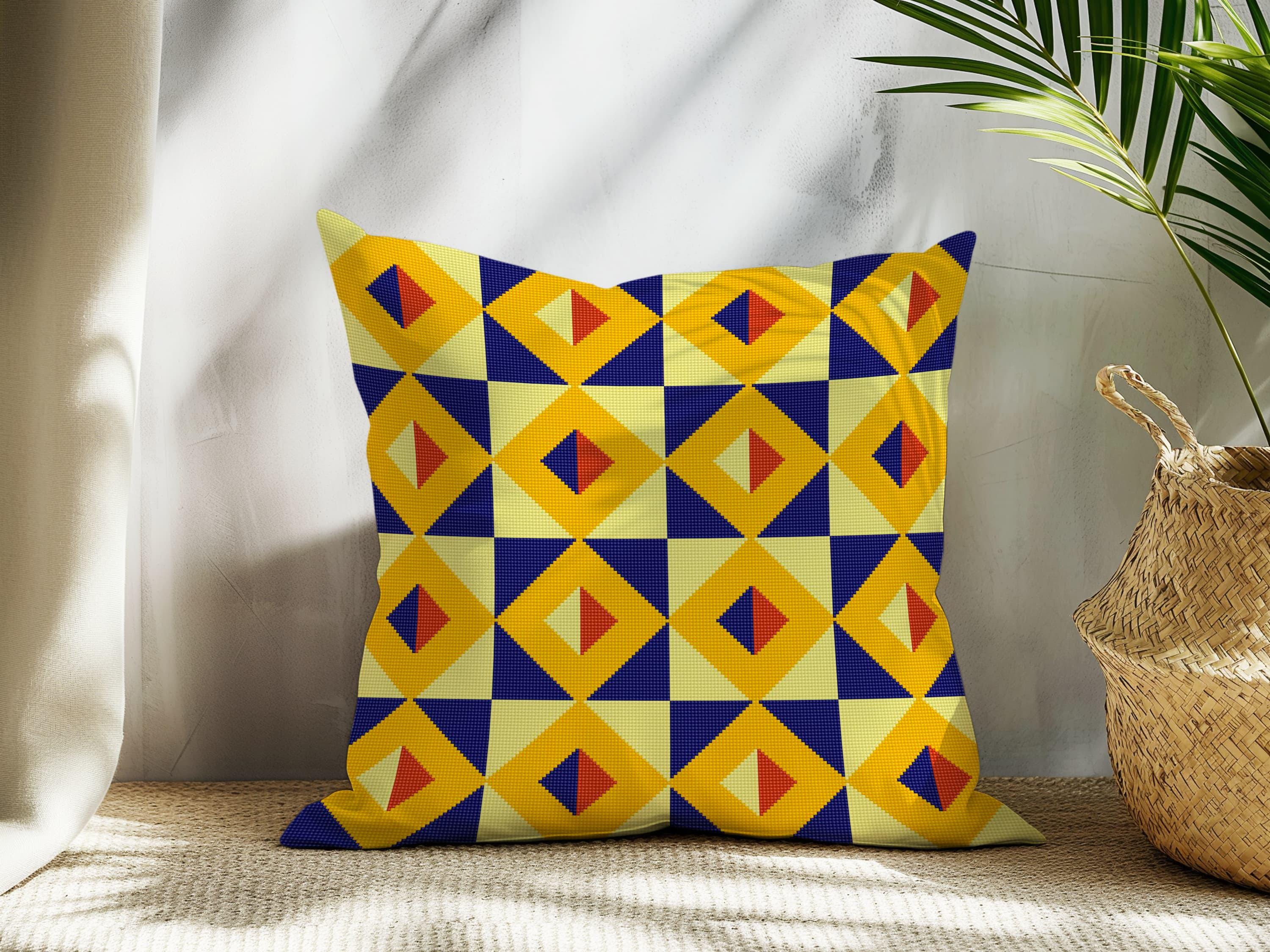 Counted Needlepoint Pillow Pattern Retro Geometric, Tapestry Cushion Pattern, Download PDF