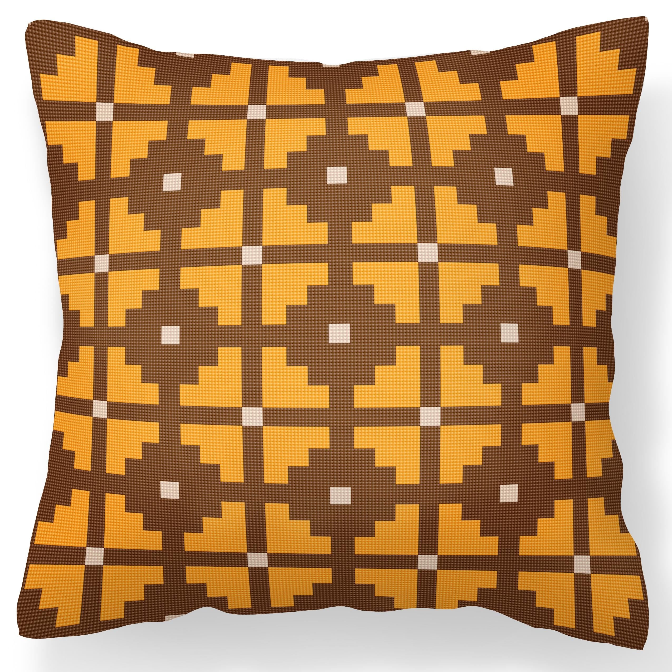 Counted Needlepoint Pillow Pattern Ochre Cross Tiles, Tapestry Cushion Pattern, Download PDF
