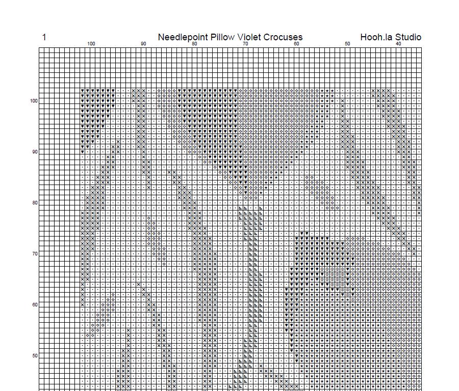 Counted Needlepoint Pillow Pattern Violet Crocuses, Tapestry Cushion Pattern, Download PDF