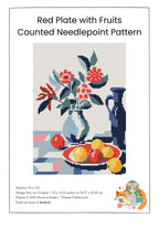Counted Needlepoint Pattern Red Plate with Fruits, Tapestry Chart (PDF Download)
