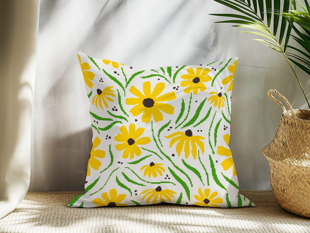 Counted Needlepoint Pillow Pattern Black Eyed Susan, Tapestry Cushion Pattern, Download PDF